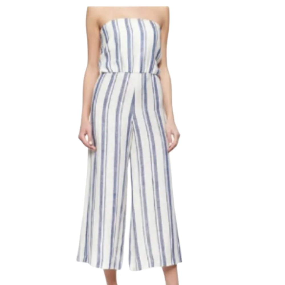 Alice + Olivia ‘Lucie’ Striped Linen Strapless Jumpsuit SZ 6 - Picture 3 of 10